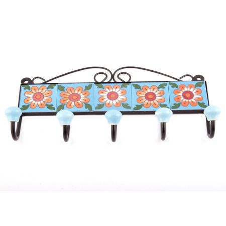 Turquoise Peach Flower Tiles Hooks